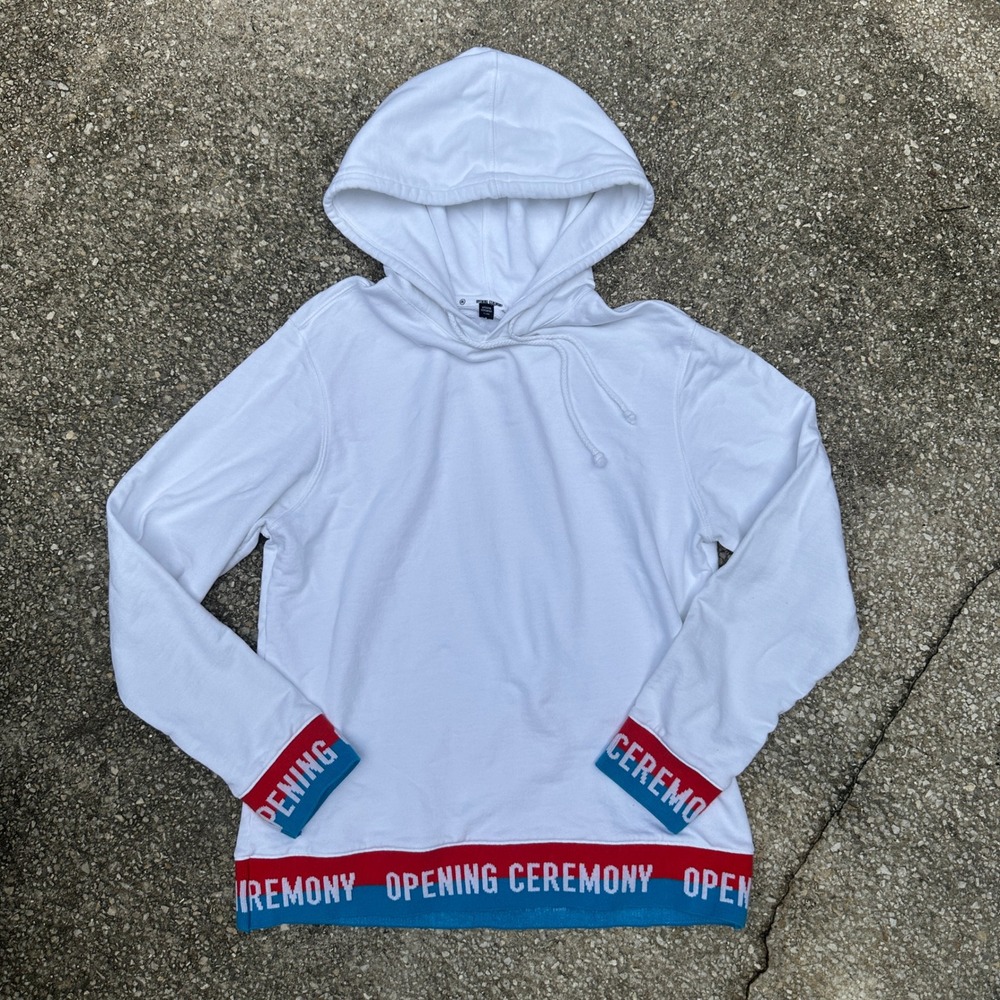 Opening Ceremony White Logo Trim Pullover Hoodie Sweatshirt Mens Small